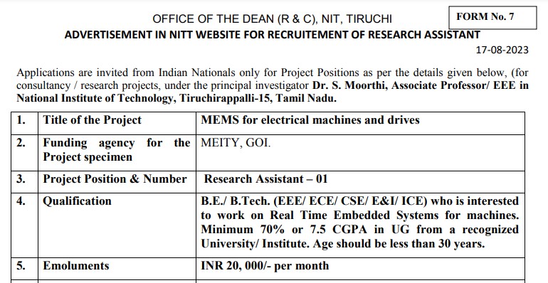 research assistant jobs in trichy