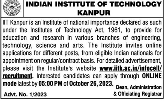 IIT Kanpur Recruitment 2023: Notification Out for 90+ Vacancies, Check  Post, Qualification, Selection Process and How to Apply