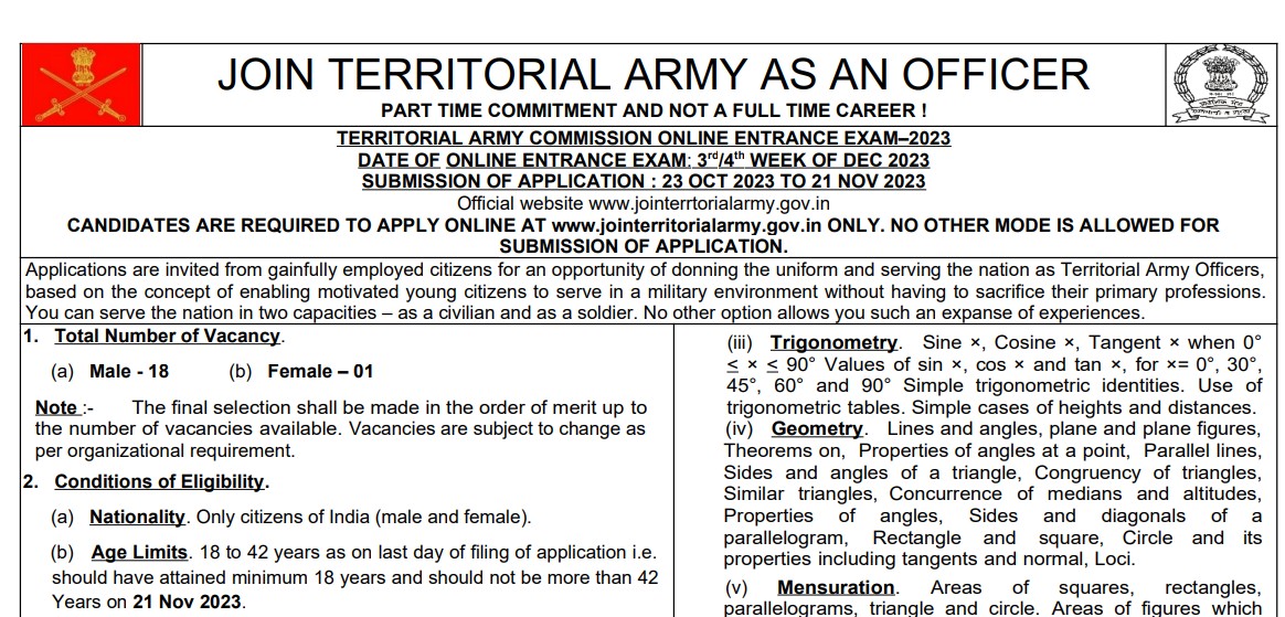 Territorial Army Recruitment 2023 19 Officer Posts Apply Now 