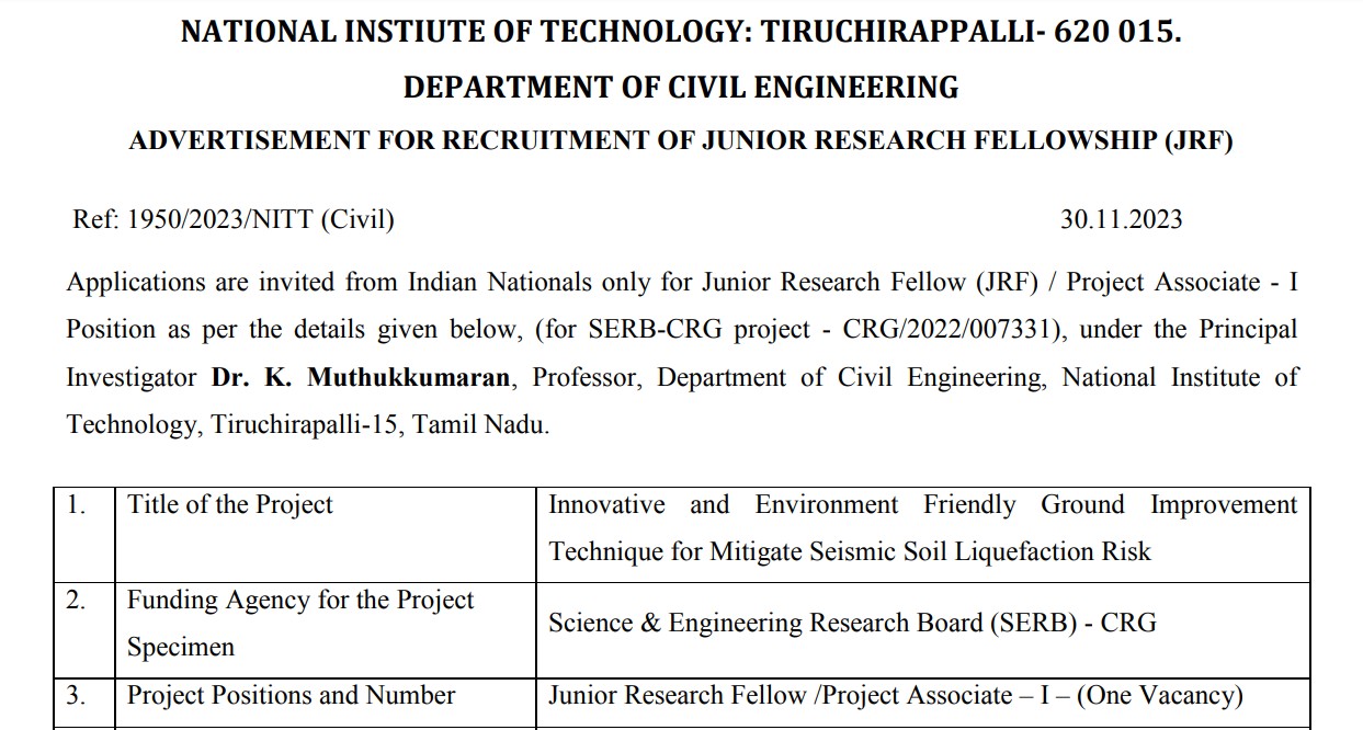 Nit Trichy Recruitment 2023 Jrf Posts Apply Now Tn Govt Jobs 2023 2024 