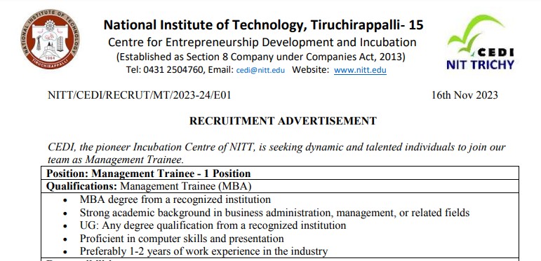 Nit Trichy Recruitment Mt Posts Apply Now Tamilanguide