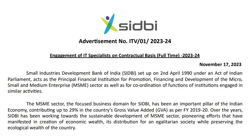 SIDBI Recruitment 2023 11 IT Specialist Posts; Apply Now! - Tamilanguide