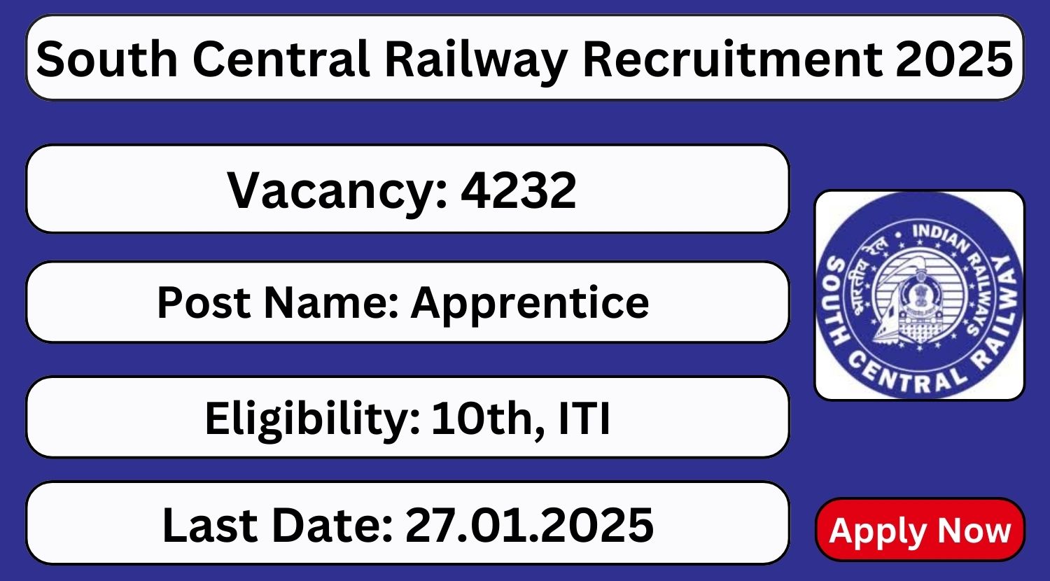 South Central Railway Recruitment 2025 4232 Apprentice Posts; Apply Now