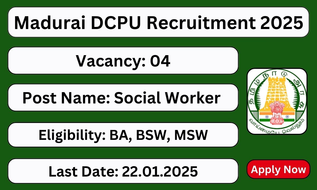 Madurai DCPU Recruitment 2025 04 Social Worker Posts; Apply Now