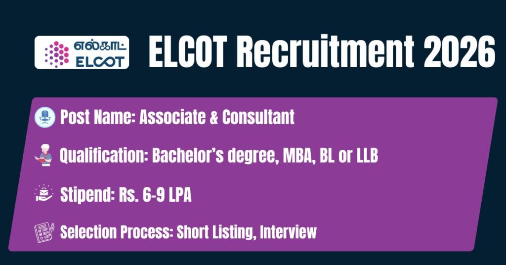 ELCOT Recruitment 2026 05 Associate & Consultant Posts; Apply Now ...