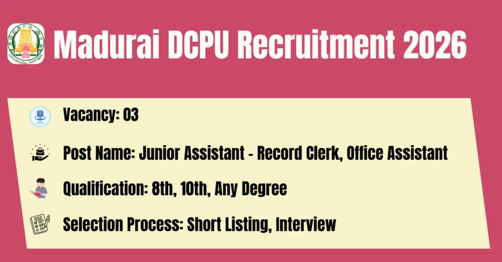 Madurai DCPU Recruitment 2026 03 Office Assistant Posts | Apply Now!  